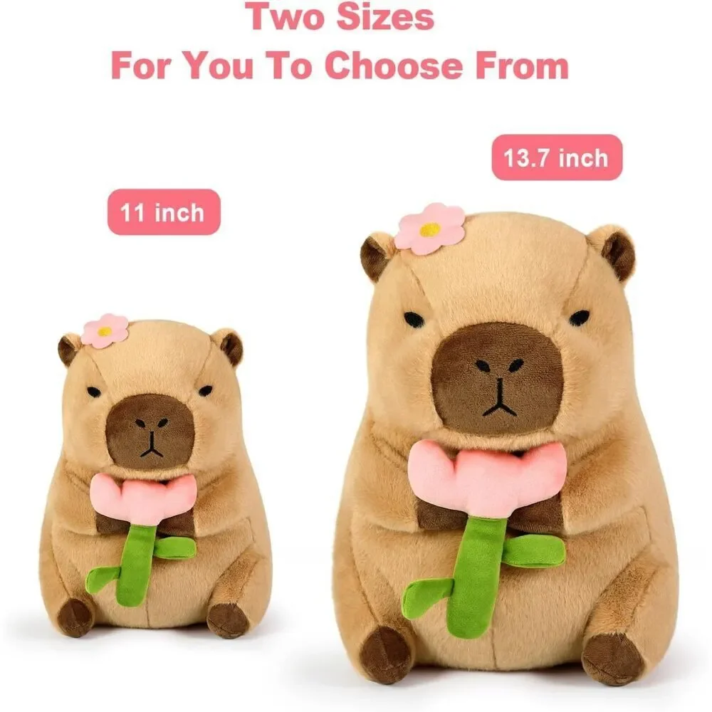 13.7 inch Ditucu Capybara Plush Holding Flower with Wearable Toast Headgear